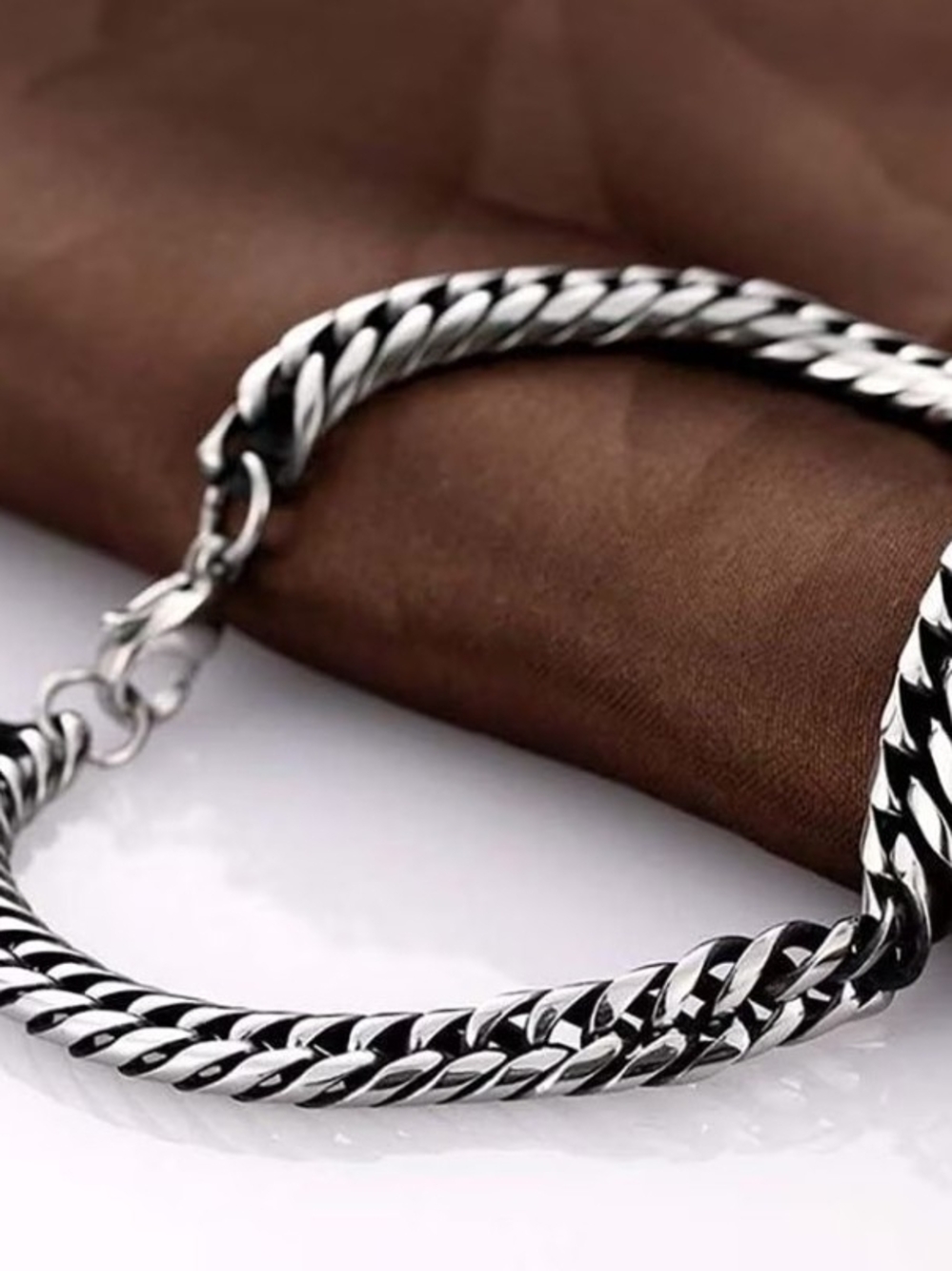 Men's Stainless Silver-Tone Twisted Curb Chain Bracelet.